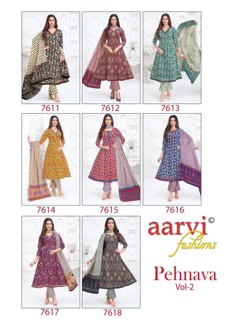 Pehnava Vol 2 By Aarvi Cotton Printed Anarkali Kurtis Set
